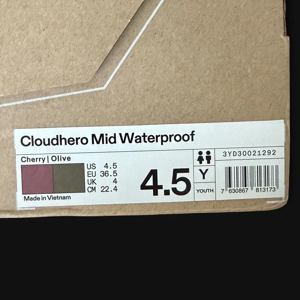 On Cloudhero Mid Waterproof Hiking Boots Cherry Olive Blue Youth 4.5Y NEW